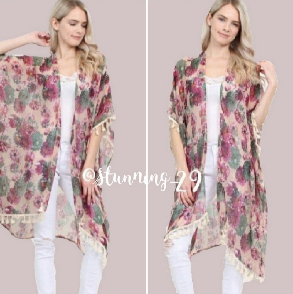 🆕 BEIGE FLORAL DOLMAN SLEEVE OPEN  KIMOMO DUSTER